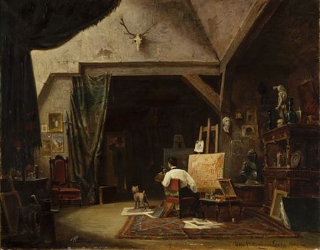 Portrait of Vincent Stoltenberg Lerche: Selvportrett i atelieret, 1861