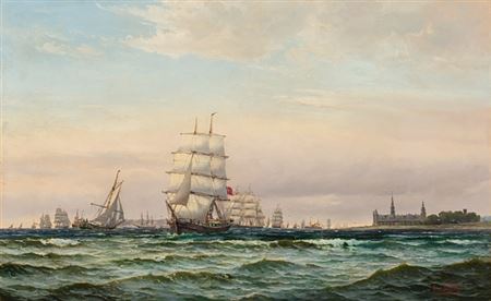 Skipstrafikk i Øresund by Edvard Skari - Auction record, sale price, and art valuation. Compare with similar artists and explore comparable artworks.