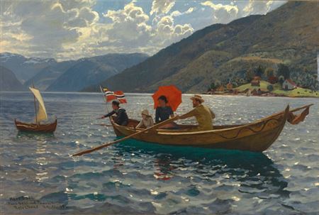 "17. Mai i Balestrand sett mot Wik i bakgrund" 1891/1892