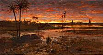 Landscape, probably with the river Ganges at sunset