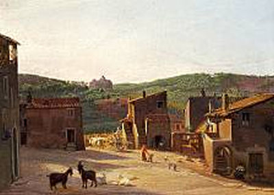 Marketplace in Arricia, in the background the road to Genzano