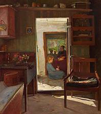 A little girl and her grandmother in a doorway