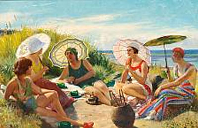 Sample artwork by August Haerning (1874 - 1961), known for painting, beach scenes with figures, city genre, buildings - View similar artists and auction records