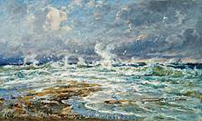 View of Skagen where the Skagerak and the Kattegat meet on the top of Jutland (Grenen)
