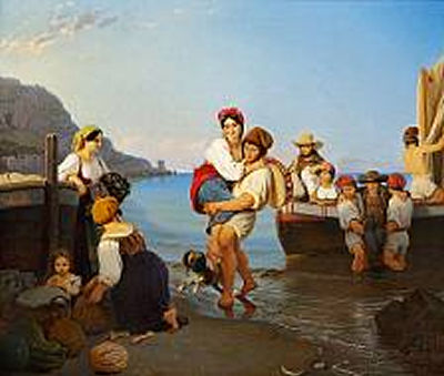 A young Italian woman is carried ashore by a young Neapolitan fisherman by Ernst Meyer - Auction record, sale price, and art valuation. Compare with similar artists and explore comparable artworks.