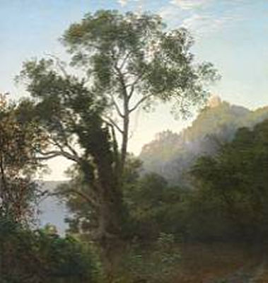 Early morning at Lake Nemi. "Tidlig Morgen ved Nemisøen"