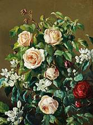 Roses and fruit branches in bloom