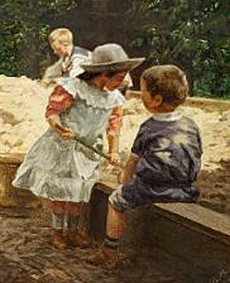 Three Children Playing in a Sandpit