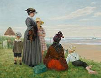 The Artist's Family on the Beach Meeting a Local Woman, Fanoe
