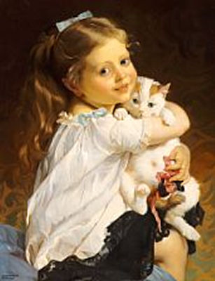 "Friends". A girl holding a kitten