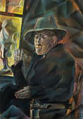 Interior with a man smoking a cigarette
