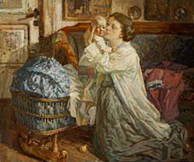 En Moder med sin Dreng". A mother with her son. Probably the wife and the son of the artist
