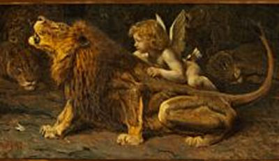 Amor in the lion pit. "Amor i Løvekulen"