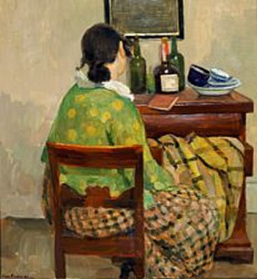 Young girl at a commode