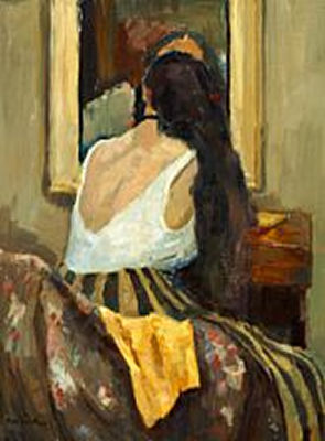 Young girl in front of a mirror
