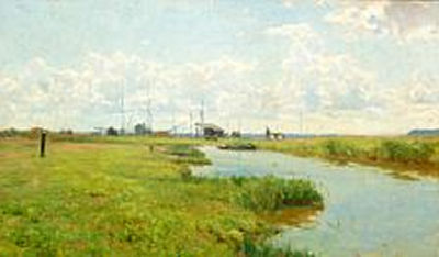Landscape with a stream and ship's masts in the background, summer by Carl Martin Soya-Jensen - Auction record, sale price, and art valuation. Compare with similar artists and explore comparable artworks.