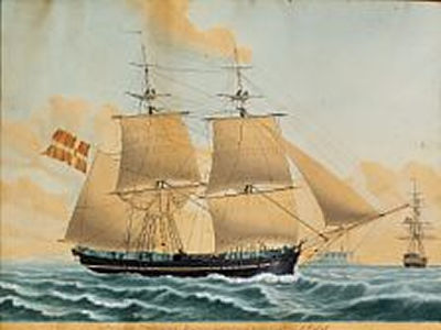 Ship portrait of "Briggen Dronning Marie af Kiöbenhavn, fört af Captn L. A. Ditzel" by Jacob Petersen - Auction record, sale price, and art valuation. Compare with similar artists and explore comparable artworks.