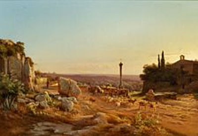 Italian landscape with a shepherd on a road in the mountains