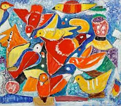 Composition with birds and figures, 1987