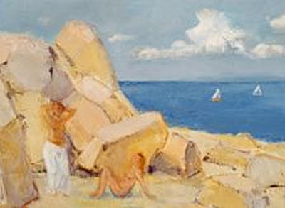 Women bathing, Bornholm by Mogens Hertz - Auction record, sale price, and art valuation. Compare with similar artists and explore comparable artworks.