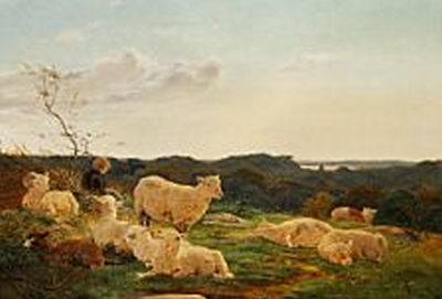 Sample artwork by Carlo Dalgas (1820 - 1851), known for romantic paintings of idyllic landscapes with staffage, bathed in a warm golden light and often characterized by a sentimental mood. - View similar artists and auction records