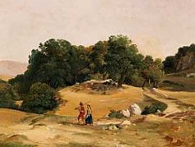 Italian landscape with a young couple on a path