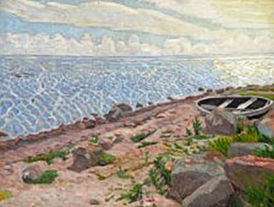 Isefjorden Solskin. Baad i Forgrunden" (The Ise inlet. Sunshine. Boat in the Foreground