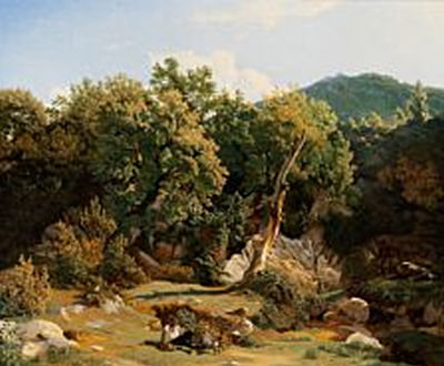 Italian landscape with two shepherds hunting
