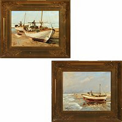 Two sceneries from the westcoast with wessels (a pair)