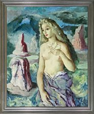 A woman in a mountain scenery