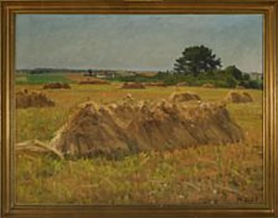 Landscape with haycocks by Thorvald Larsen - Auction record, sale price, and art valuation. Compare with similar artists and explore comparable artworks.