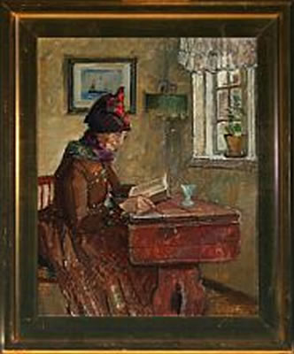 Interior with reading woman, Fanoe