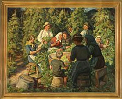 "Humleplukning". Hop picking by Rudolf Rud-Petersen - Auction record, sale price, and art valuation. Compare with similar artists and explore comparable artworks.