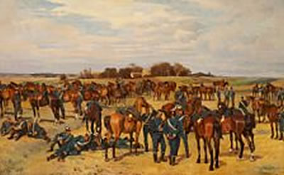 Landscape with dragoons and their horses taking a rest