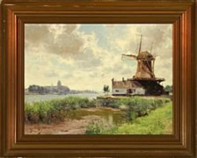 "Vindmølle. Dordrecht i Baggrunden". A windmill with Dordrecht in the background