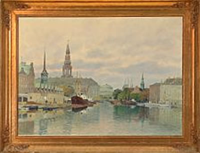 View of Copenhagen with the Stok Exchange and Christiansborg Palace