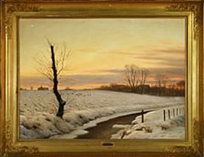 Winter landscape with a stream