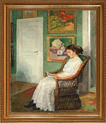 Interior with a reading woman