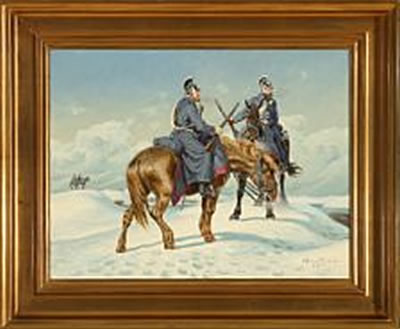 Four Danish dragoon on guard on Als Island during the Second Schleswig War