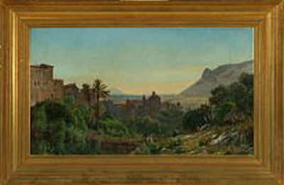 View of Terracina, Italy with people on a sunny hillside
