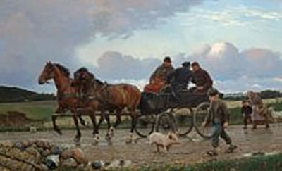 "Hjem fra Marked". On the way home from a market. by Michael Therkildsen - Auction record, sale price, and art valuation. Compare with similar artists and explore comparable artworks.