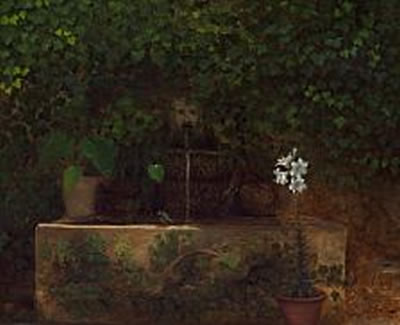 "Parti ved en Brønd i Rom". A well in Rome. Presumably from Villa d'Este.