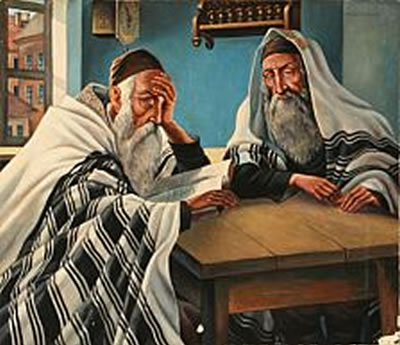 Two learned men by a table and A learned man studying (2)