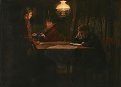 Interior with a mother and her children