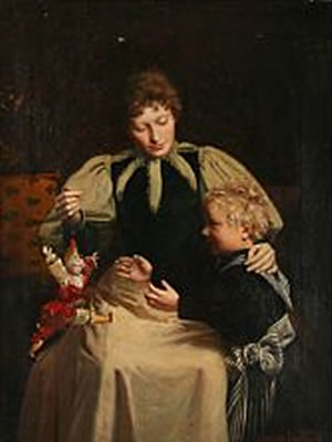 Mother and child playing with a puppet. by Luplau Janssen - Auction record, sale price, and art valuation. Compare with similar artists and explore comparable artworks.