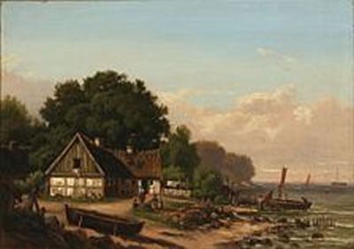 Parti ved Taarbæk". Coastal scene at Taarbæk, Denmark.