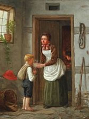Interior with woman and boy.