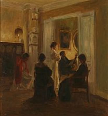 "Musikalsk aftensselkab". Evening musical party. Study.