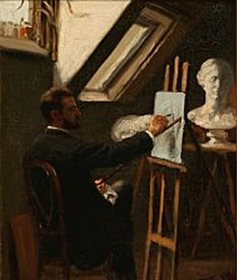 Portrait of Eiler Rasmussen Eilersen: An artist in his studio, presumably a self-portrait.