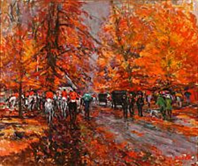 Dyrehaven with hunting riders.